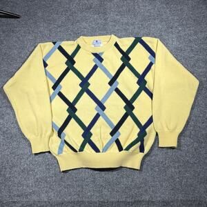 English Sports Shop Bermuda Sweater Mens Large Yellow 100% Cotton Geometry